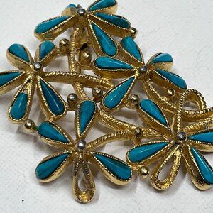 Vintage Bouquet Brooch with Turquoise-like Flowers